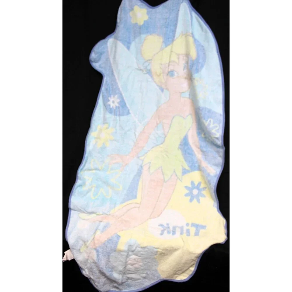 Disney Store Tinkerbell Beach Towel Fun Shape Early 2000s Tink Blue Retro 60s